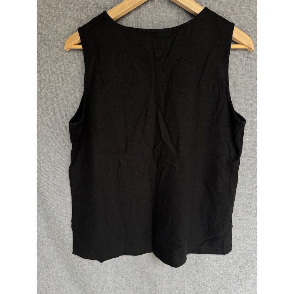 Linen Blend Tops Size M Black Embroidered Tropical Parrots Beach Tank Button VTG - Picture 6 of 11